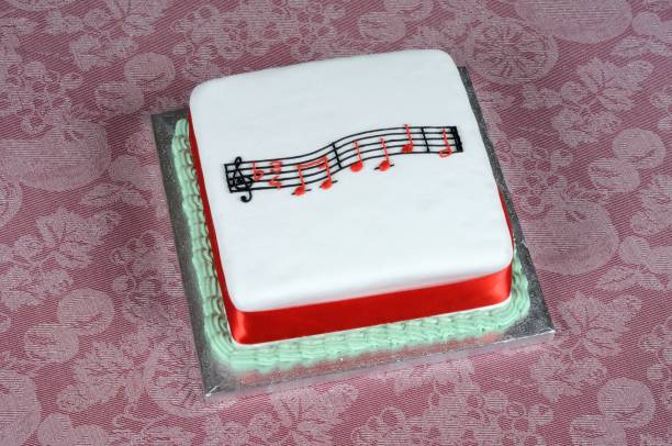 istock Happy Birthday music atop a square white cake 1193065331