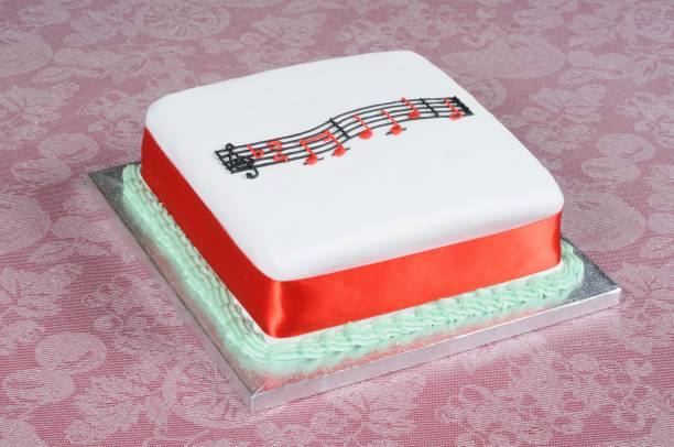 istock Happy Birthday music atop a square white cake 1193065371