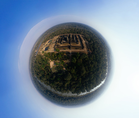 360 VR Drone sphere Panorama, Acient Khmer Angkor Wat Temple in Cambodia near Siem Reap city