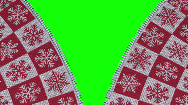 Closing and opening zipper in a Christmas sweater with stars.