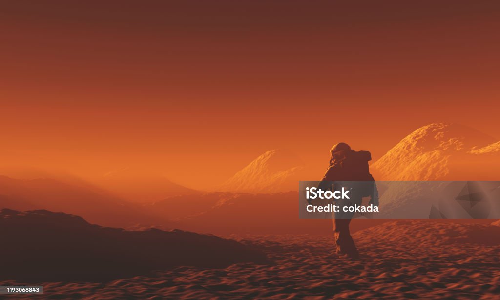 Astronaut exploring Mars Astronaut exploring Mars. Mars - Planet Stock Photo