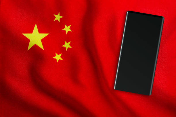 Communication concept. Modern Mobile Phone on Full Frame Chinese Flag