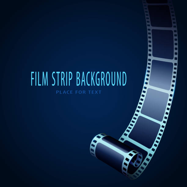 istock Realistic 3D cinema film strip in perspective isolated on blue background. Festive design with cinema film strip. Cinema festival poster, brochure, banner or flyer template for your design. 1193069442
