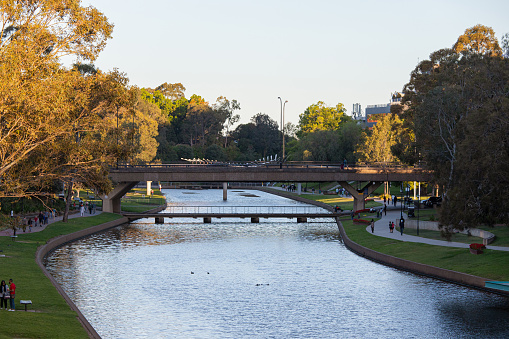 Parramatta, Australia - October 20, 2019: View along the Parramatta River in the afternoon.