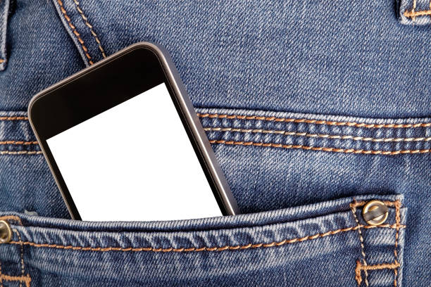 istock Mock up with smartphone in back jeans pocket. Blank space for your advertising or text on display. 1193073845