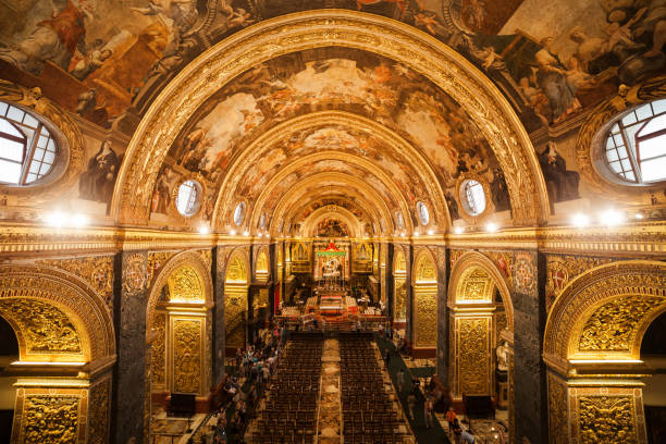Valletta, Malta - October 10, 2019: St John's Co-Cathedral high Baroque interior, spectacular Cathedral Church built by the Knights Hospitaller Order of St. John between 1572 and 1577.