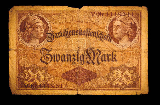 istock Deutsche Mark, front view 20 Mark Banknote  - German Banknote from 1920 - 1929 1193080115