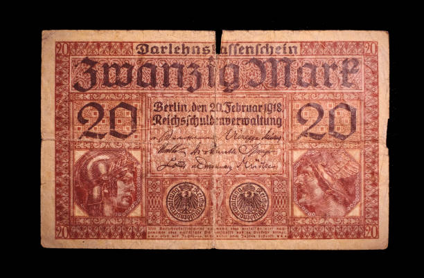 istock Deutsche Mark, front view 20 Mark Banknote  - German Banknote from 1920 - 1929 1193080187