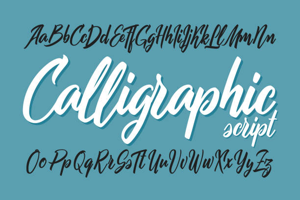 vektorglatte kalligraphische skriptschriftart - kalligraphieren stock-grafiken, -clipart, -cartoons und -symbole