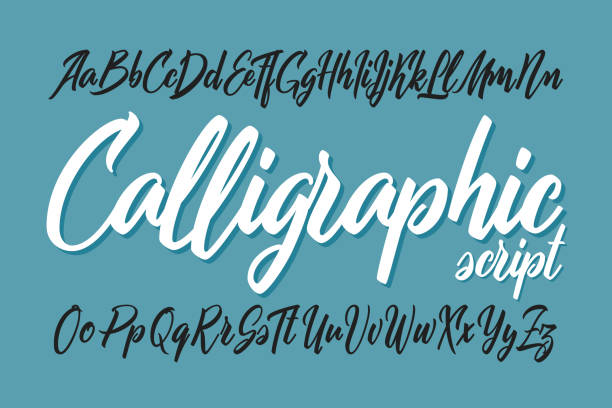 Vector smooth calligraphic script font Vector smooth calligraphic script font typography stock illustrations