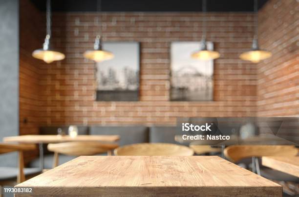 Empty Tabletop In The Coffe Shop Stock Photo - Download Image Now - Restaurant, Table, Cafe