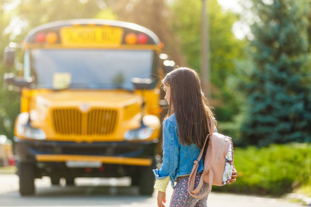 istock schoolgirl is waiting for a school bus 1193086915