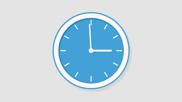 회색 배경에 고립 된 트렌디 한 플랫 스타일의 시계 아이콘. - 벽시계 일러스트 뉴스 사진 이미지