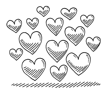 Hand-drawn vector drawing of a Group Of Heart Symbols. Black-and-White sketch on a transparent background (.eps-file). Included files are EPS (v10) and Hi-Res JPG.