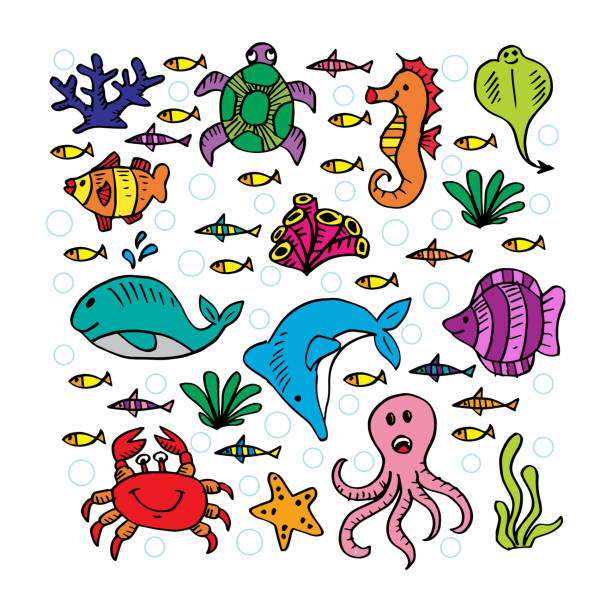 istock Set of cartoon marine life. 1193093653
