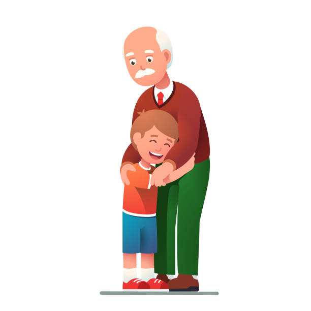 孫の子供を抱きしめる笑顔の祖父 - 孫点のイラスト素材／クリップアート素材／マンガ素材／アイコン素材