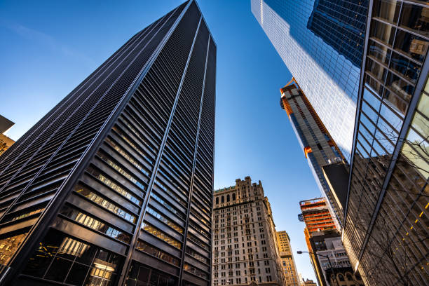 istock Low angle view of modern skyscrapers in Lower Manhattan 1193095959
