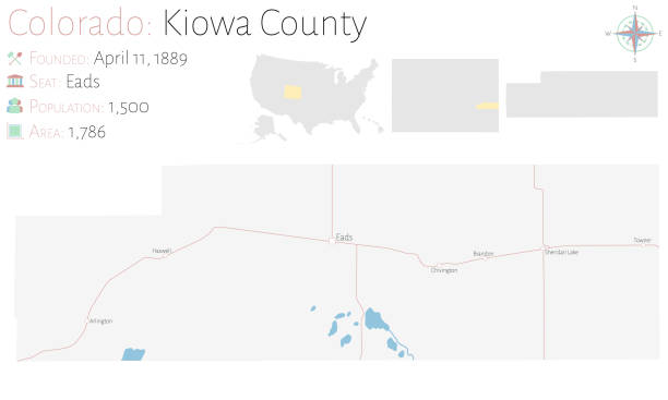 Map of Kiowa County in Colorado Large and detailed map of Kiowa county in Colorado, USA. kiowa stock illustrations