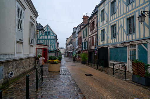 Provins, France - November 2, 2019: View on the old center of Provins medieval city, Seine et Marne, Paris region, France.