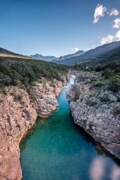 Fango river in Corsica and Paglia Orba mountain stock photo