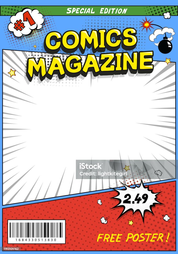 Comic Magazine Intro Comic Book Cover Comics Magazine Template Vector Illustration Stock ...