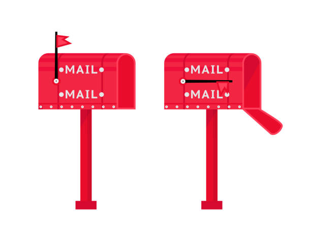 illustrations, cliparts, dessins animés et icônes de boîtes aux lettres rouges avec le drapeau soulevé et vers le bas sur le blanc - mailbox mail box side view