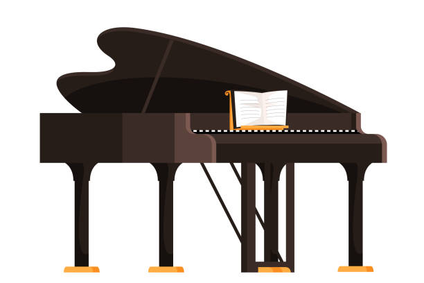braun flügel flach vektor illustration - piano key piano musical instrument music stock-grafiken, -clipart, -cartoons und -symbole