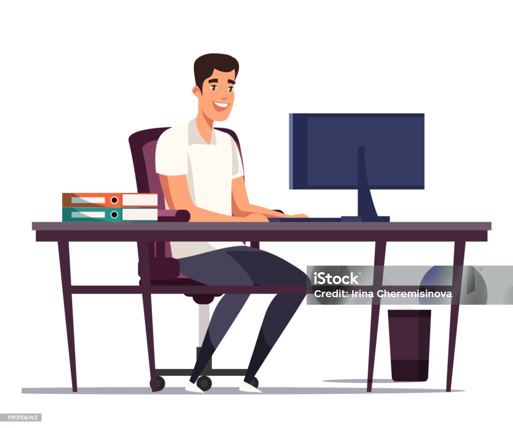 Ilustración de Trabajador De Dibujos Animados Escribiendo En El Teclado De  La Computadora y más Vectores Libres de Derechos de Escritorio - iStock