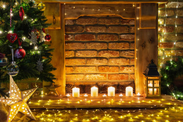 istock Decorated fireplace, Christmas interior 1193106250