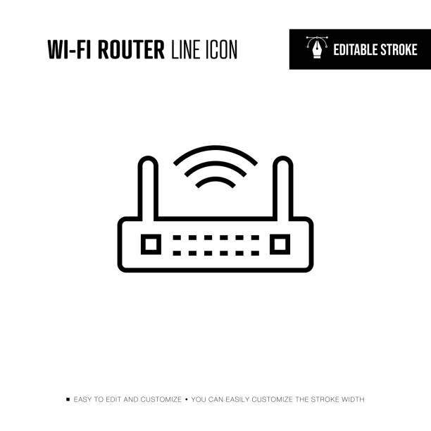 wifi ルーターライン アイコン - 編集可能なストローク - router wireless technology modem equipment点のイラスト素材／クリップアート素材／マンガ素材／アイコン素材
