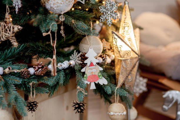 istock Decorated Christmas tree on blurred, sparkling and fairy background 1193108008