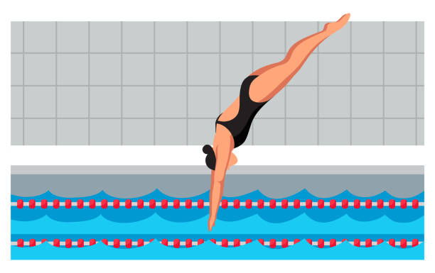 젊은 스포츠 여자 에 수영복 점프 에 풀 - 수중 잠수 stock illustrations