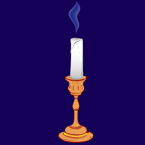 Colored vector illustration of stylized retro candle Colored vector illustration of stylized retro candlestick with a steaming candle on a blue background fume cupboard stock illustrations