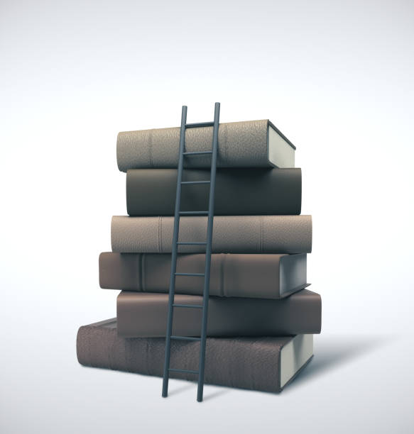 Stack of books and ladder.  Business idea concept. Mock up, 3D Rendering
