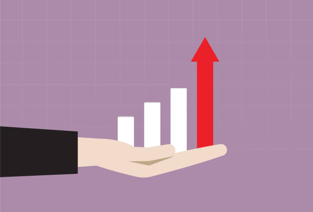 ilustrações de stock, clip art, desenhos animados e ícones de a bar graph on a business hand - stock market graph chart arrow sign