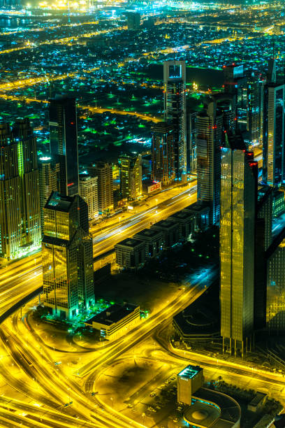 istock Aerial view on Sheikh Zayed Road, Dubai Downtown at dawn 1193118797