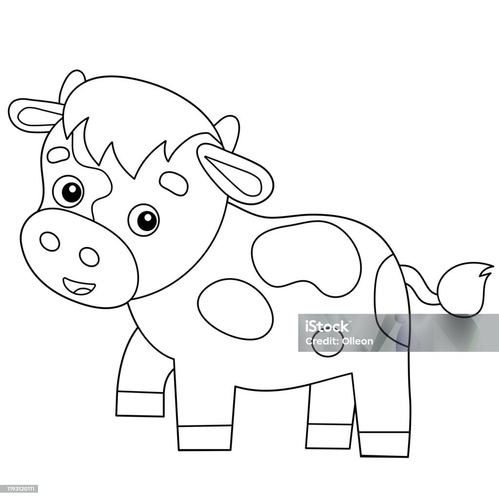 Ilustración de Coloreando El Esquema De La Página De Dibujos Animados  Becerro O Niño De Vaca Animales De Granja Libro Para Colorear Para Niños y  más Vectores Libres de Derechos de Concept