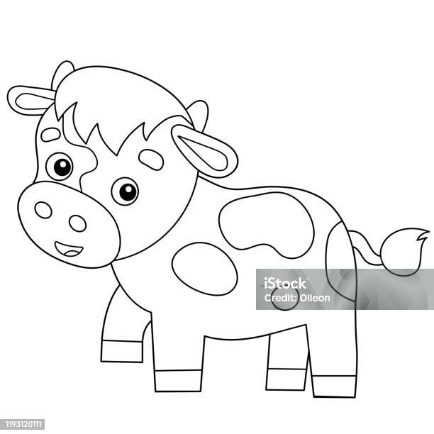  Esquema de página para colorear de dibujos animados becerro o niño de vaca animales de granja libro para colorear para niños ilustración de stock