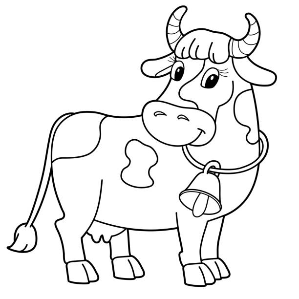 Coloring Page Outline Of Cartoon Cow With Bell Farm Animals Coloring Book  For Kids Stock Illustration - Download Image Now - iStock