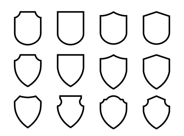 vektör kalkanı simgesi. heraldic kalkanlar, güvenlik siyah etiketleri. - sembol stock illustrations