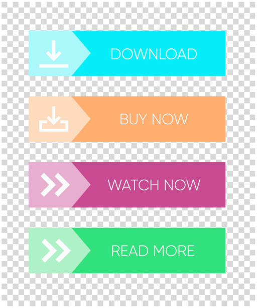 Set of multi-colored buttons using the gradient for websites and social pages Read more, Learn more, Book now, Watch now, Buy now, Download. isolated on a dark background. EPS 10 colorful page borders stock illustrations