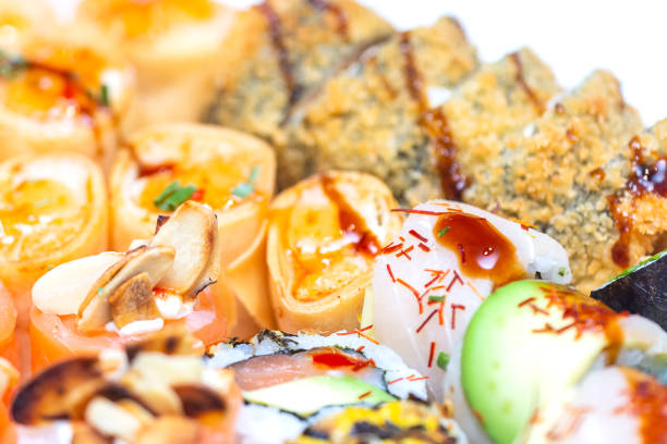 istock Fresh and colorful sushi pieces 1193123393