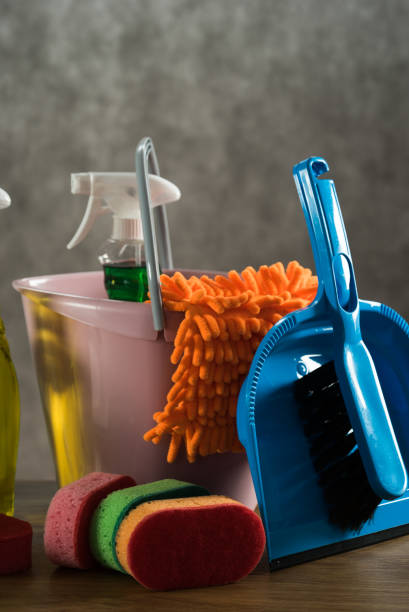 istock House cleaning product on wood table 1193124200