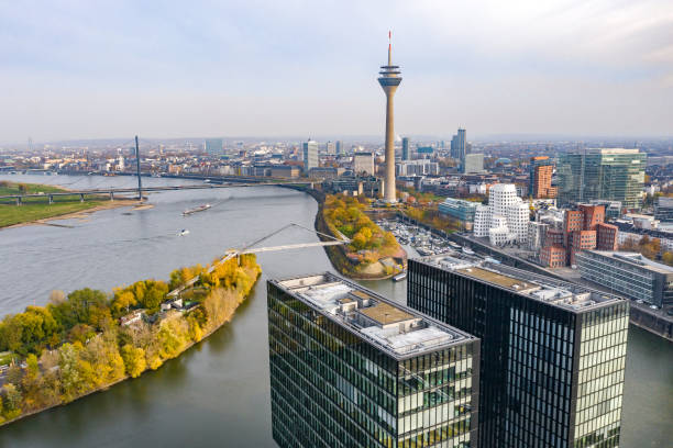 Media harbourin Dusseldorf Dusseldorf, NRW, Germany - November 21, 2019 - Modern Harbor at the River Rhein media harbor photos stock pictures, royalty-free photos & images