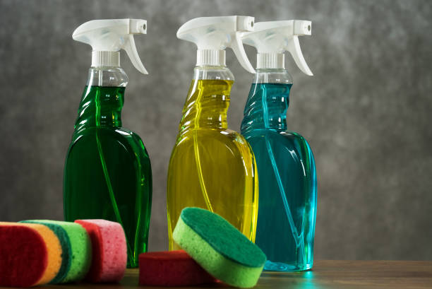 istock House cleaning product on wood table 1193129009