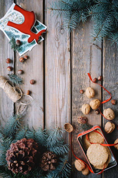 istock Cozy winter background with Christmas decorations and cookies 1193129241