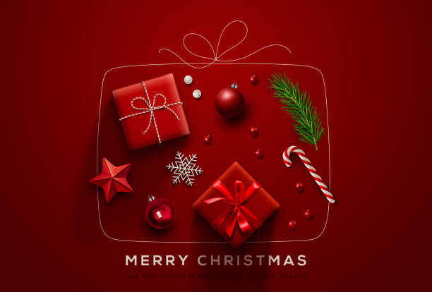 ilustrações de stock, clip art, desenhos animados e ícones de christmas gift box. vector illustration. - christmas present bow christmas snowflake