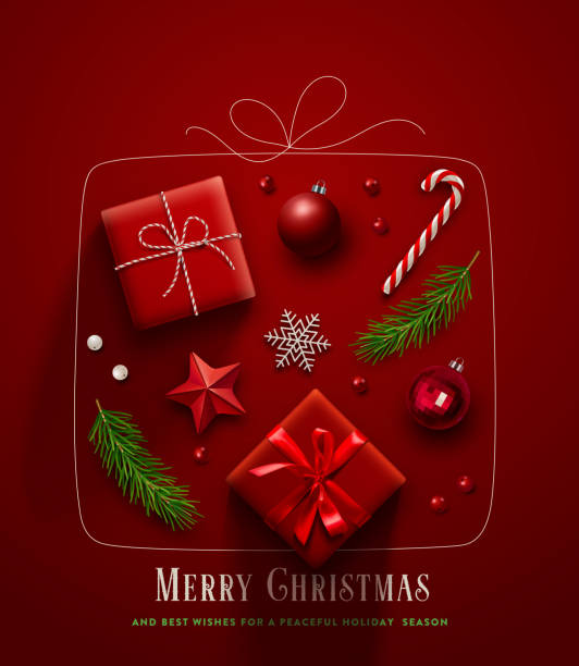 ilustrações de stock, clip art, desenhos animados e ícones de christmas gift box. vector illustration. - christmas present bow christmas snowflake