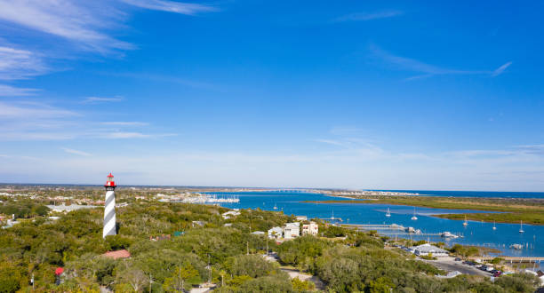 vista aérea do farol do st. agostinho - tower florida protection travel - fotografias e filmes do acervo