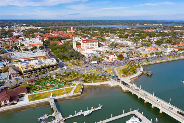 St. Augustine Aerial with Bridge of Lions stock photo